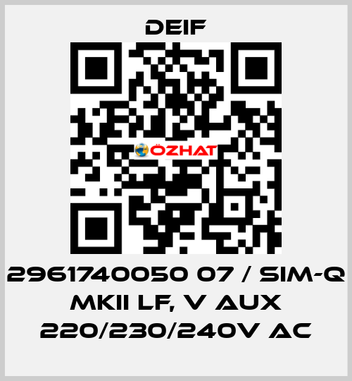 2961740050 07 / SIM-Q MKII LF, V aux 220/230/240V AC Deif