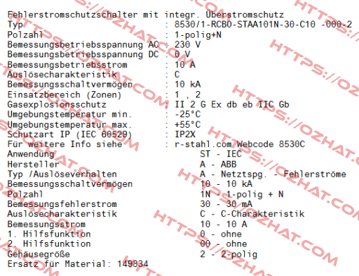 8530/1-RCBO-STAA101N-30-C10 -000-2 / 322003 Stahl