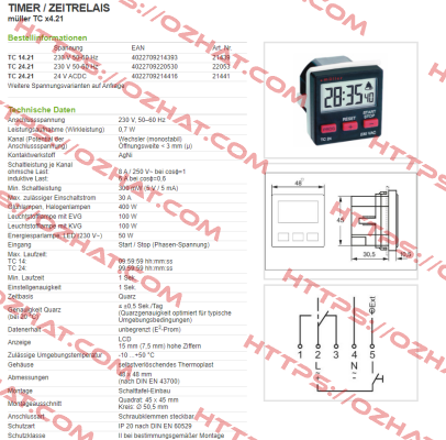 TC 14.21 - 230V 50-60 Hz / PN: 21439 Hugo Muller