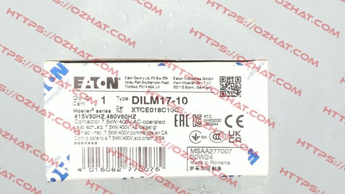 p/n: 277007, Type: DILM17-10(415V50HZ,480V60HZ) Moeller (Eaton)