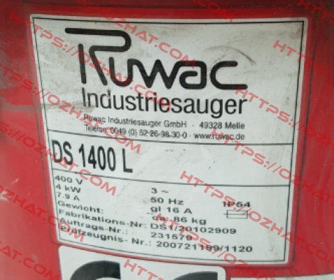 upper fan Ds 1400 L  Ruwac