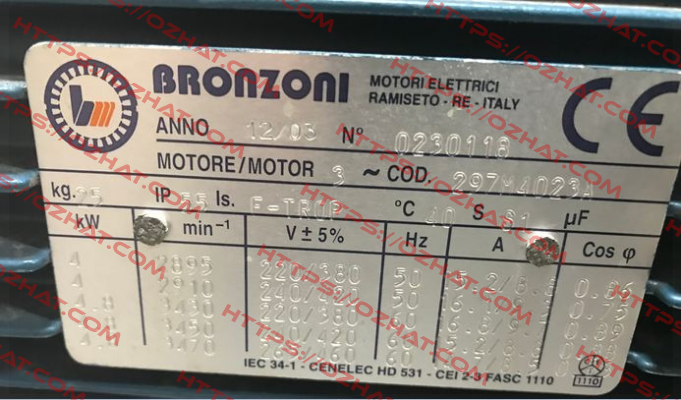 0230118 ( OEM code RCOMV 00021  ) Bronzoni