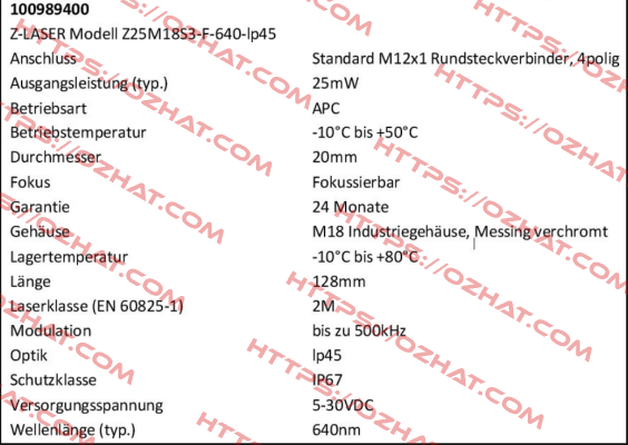 Z25M18S3-F-640-lp45 Z-LASER