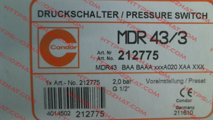 P/N: 212775, Type: MDR 43/3 Condor