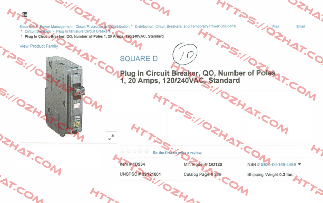 QO120  Square D (Schneider Electric)