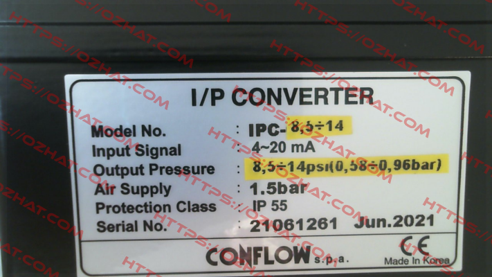 PC converter 0-18 PSI CONFLOW