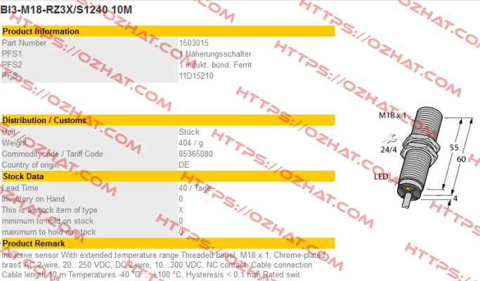 BI3-M18-RZ3X/S1240 Turck