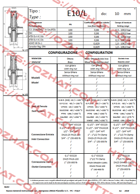 E10/LS (1/2" NPT inlet - 1" NPT outlet) Nuova General Instruments