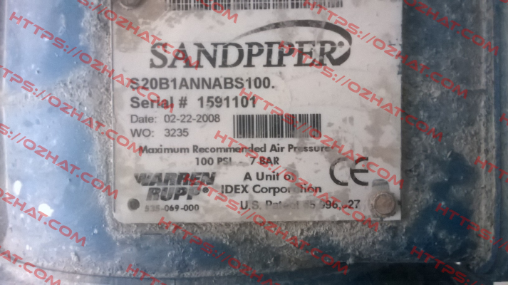 S20B1ANNABS100, SN:1591101 REPLACED BY S20B1ABBABS600  Sandpiper