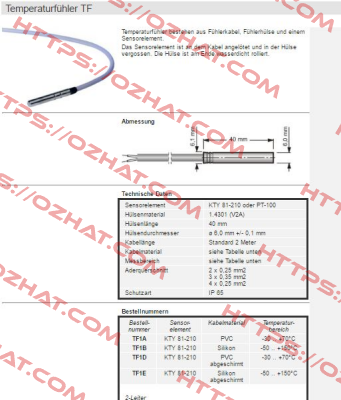 KTY81-210, PVC, 2m   TF1A-2 (Art. 100117)  Welba