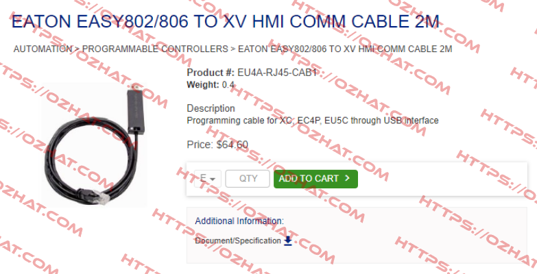 EASY802/806 - P/N EU4A-RJ45-CAB1 Moeller (Eaton)