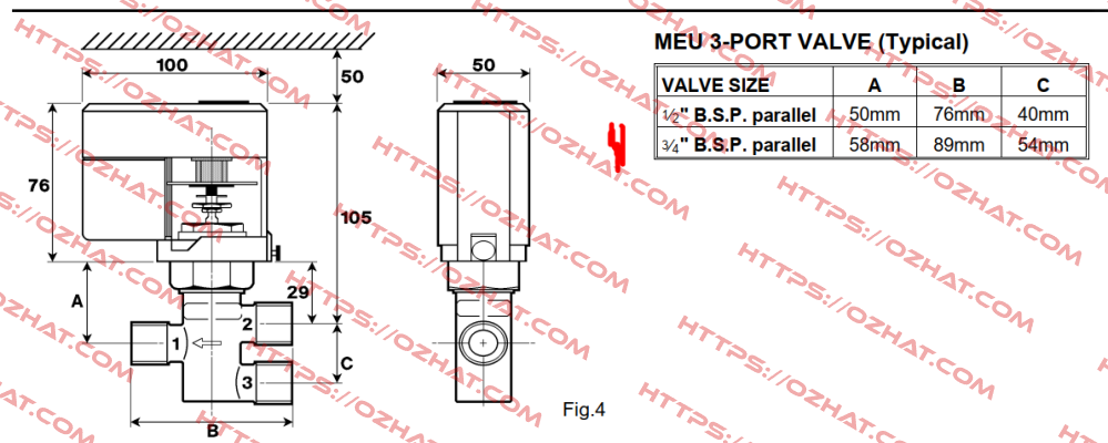 MEU 3-Port Valve ¾“ B.S.P. parallel Satchwell