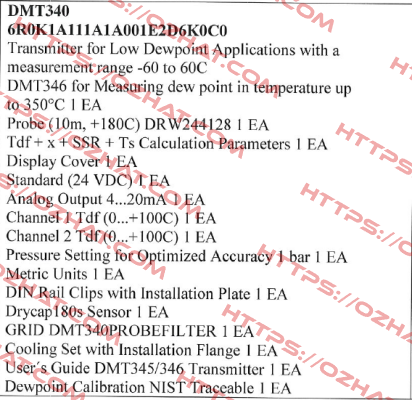 DMT340 6R0K1A111A1A001E2D6K0C0  Vaisala